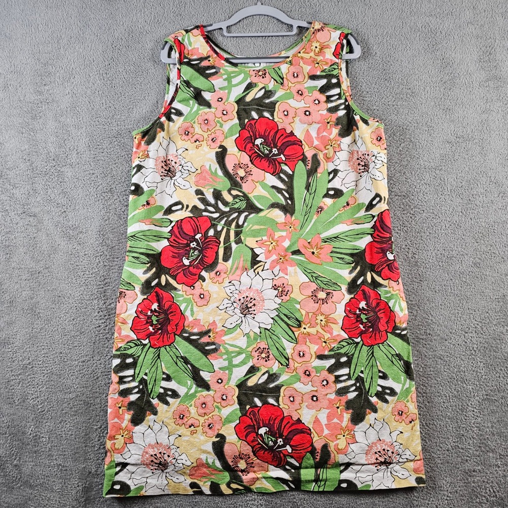 Talbots Womens 16‎ Tropical Floral Hibiscus Sleeveless Shift Dress Cotton Lined